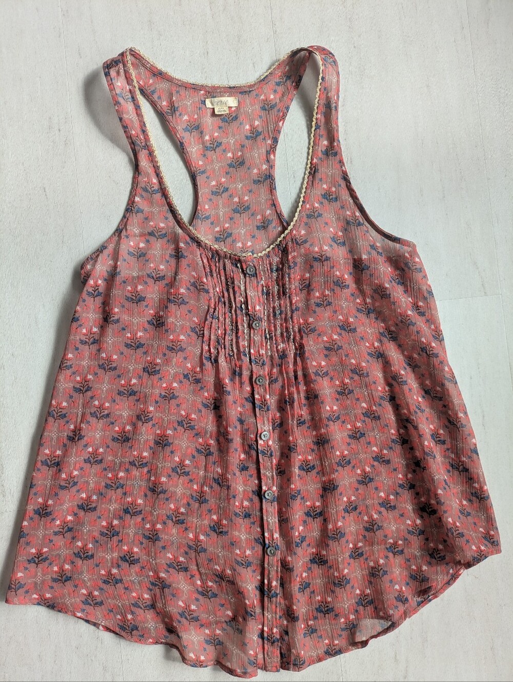 aerie Pink Floral Button-Front Racerback Tank